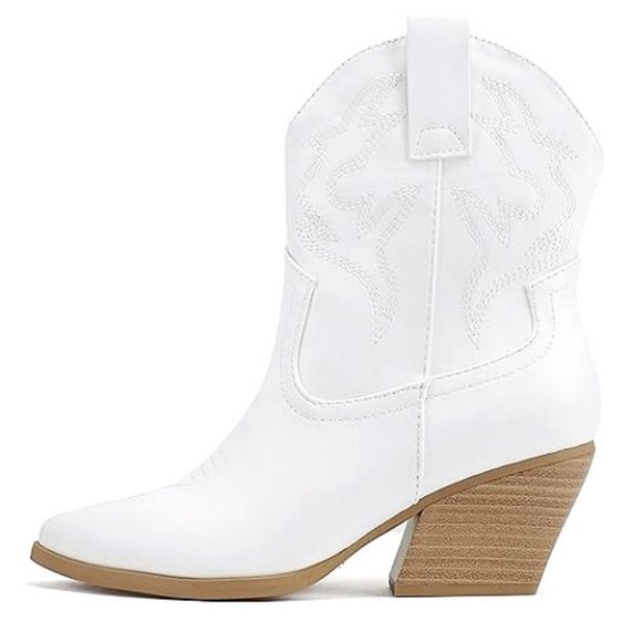 Shoes - New Womens White Western Cowboy Ankle Boots Booties